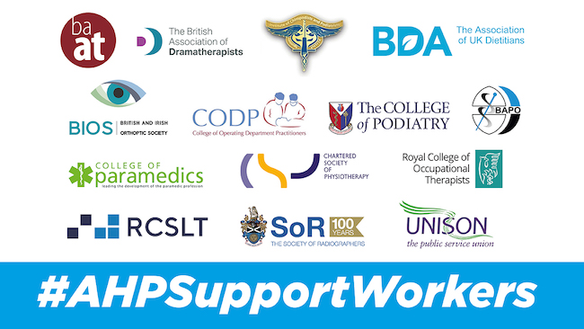 Logos of the 14 organisations signing the statement for AHP support workers