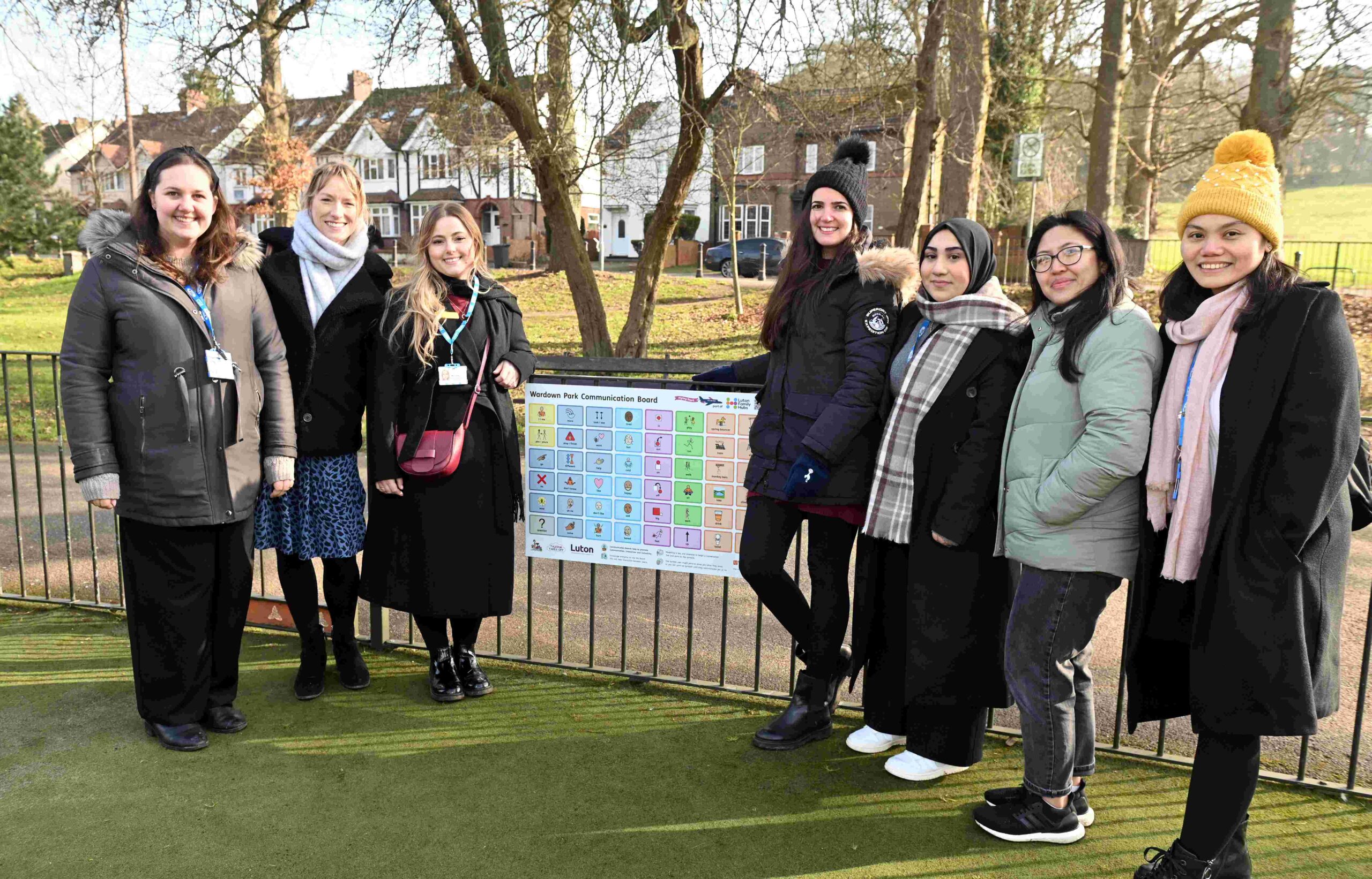 group photo with communication board at Wardown Park